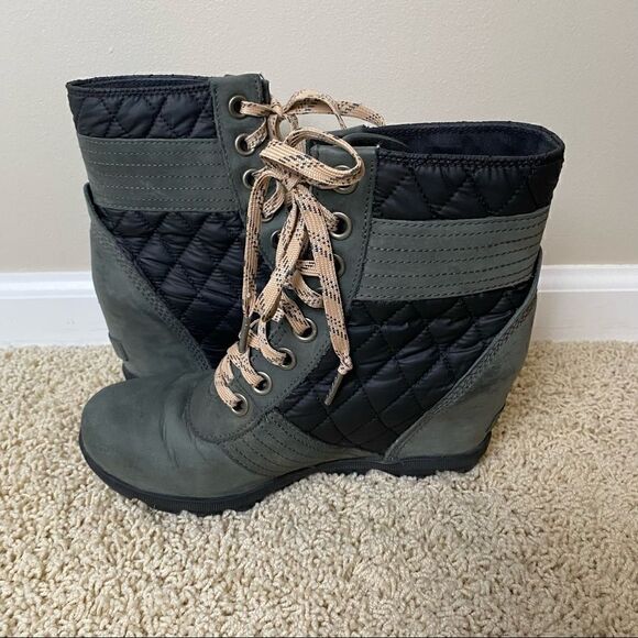 Sorel PDX Lace up Wedge Lexie Wedge Black Quarry Leather Canvas 8 - Picture 2 of 6